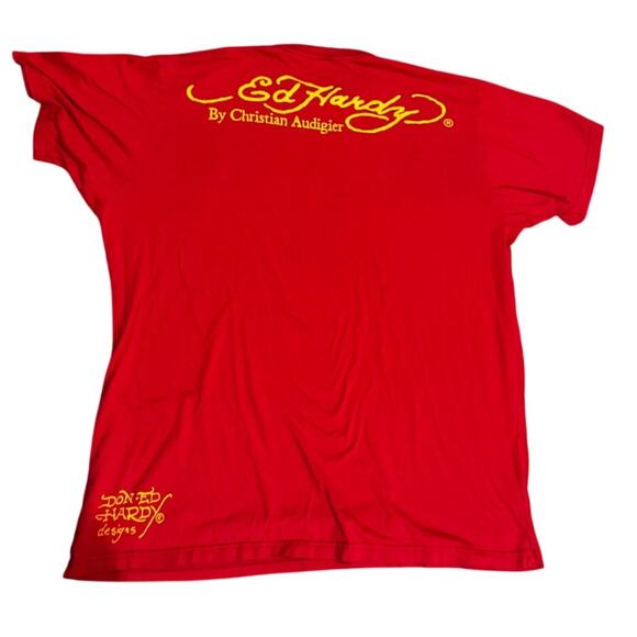 Ed Hardy by Christian Audigier Red Graphic T-Shirt | Y2K Tattoo Tee. Size 2X - Picture 2 of 4